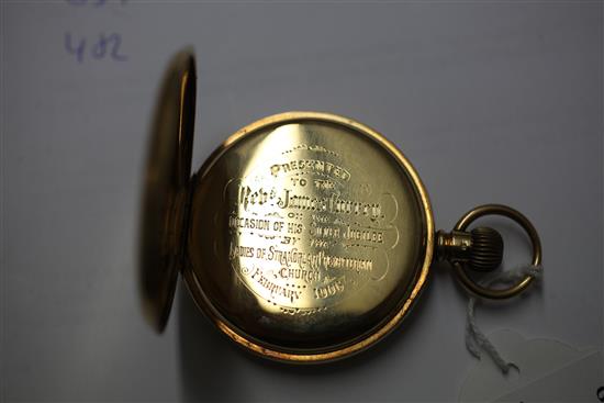 An Edwardian 18ct gold keyless lever pocket watch by Lancashire Watch Co Ltd, Prescot, England,